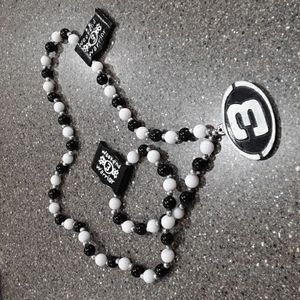 Dale Earnhardt Mardi Gras Beads Black and White